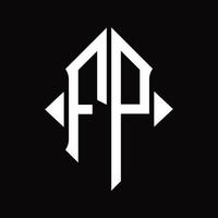 fp logo monogram met schild vorm geïsoleerd ontwerp sjabloon vector