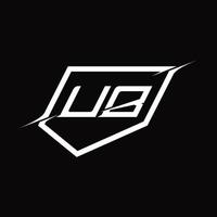 ub logo monogram brief met schild en plak stijl ontwerp vector
