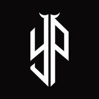 ja logo monogram met toeter vorm geïsoleerd zwart en wit ontwerp sjabloon vector
