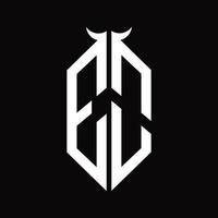 eo logo monogram met toeter vorm geïsoleerd zwart en wit ontwerp sjabloon vector