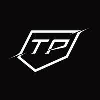 tp logo monogram brief met schild en plak stijl ontwerp vector
