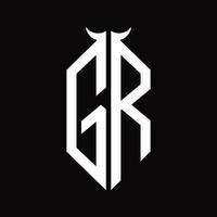 gr logo monogram met toeter vorm geïsoleerd zwart en wit ontwerp sjabloon vector