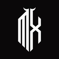 mx logo monogram met toeter vorm geïsoleerd zwart en wit ontwerp sjabloon vector