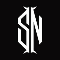 sn logo monogram met toeter vorm ontwerp sjabloon vector