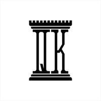 qk logo monogram met pijler vorm ontwerp sjabloon vector