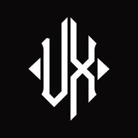 vx logo monogram met schild vorm geïsoleerd ontwerp sjabloon vector