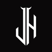 jh logo monogram met toeter vorm geïsoleerd zwart en wit ontwerp sjabloon vector