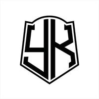 yk logo monogram met schild vorm schets ontwerp sjabloon vector