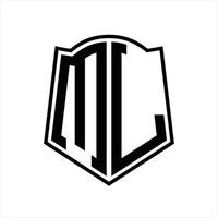 ml logo monogram met schild vorm schets ontwerp sjabloon vector
