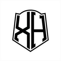 xh logo monogram met schild vorm schets ontwerp sjabloon vector