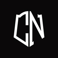 cn logo monogram met schild vorm lint ontwerp sjabloon vector