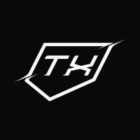 TX logo monogram brief met schild en plak stijl ontwerp vector