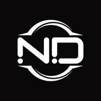 nd logo monogram met cirkel afgeronde plak vorm ontwerp sjabloon vector