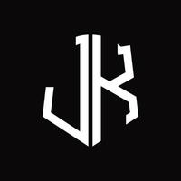 jk logo monogram met schild vorm lint ontwerp sjabloon vector