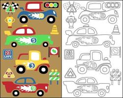 vector illustratie van wijnoogst ras auto's met racing elementen tekenfilm, kleur boek of bladzijde