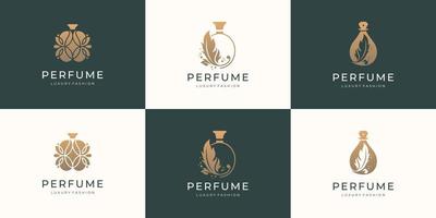 reeks van luxe fles parfum logo sjabloon. logo voor kunstmatig, schoonheid, salon, Product, huid zorg. vector