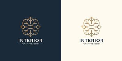 creatief minimalistische interieur logo ontwerp. luxe lijn kunst stijl voor meubilair op te slaan, abstract, goud. vector