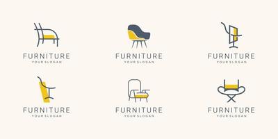 reeks verzameling meubilair stoel logo inspiratie.interieur logo fauteuil, minimalistisch stijl,embleem vector. vector