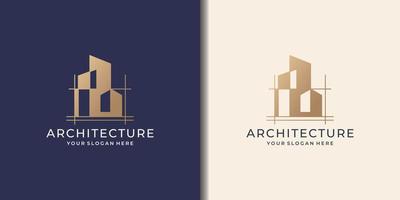 architect huis logo, bouwkundig en bouw schetsen ontwerp met premie gouden kleur stijl. vector