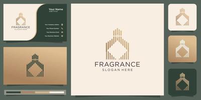 luxe ontwerp voor parfum logo sjabloon. meetkundig concept stijl met goud kleur en bedrijf kaart. vector