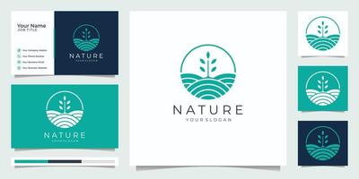 natuur minimalistische gemakkelijk en elegant groei ontwerp sjabloon, elegant lijn kunst logo ontwerp, zaken kaart vector illustratie.premium vector