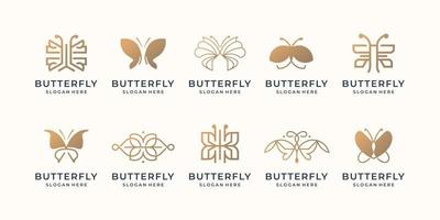verzameling luxe vlinder logo ontwerp inspiratie minimalistische vlinder concept goud kleur ontwerp vector