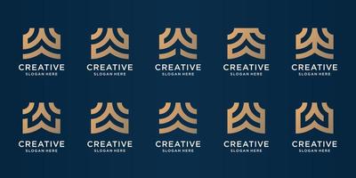 reeks van abstract eerste brief w logo ontwerp sjabloon. pictogrammen voor bedrijf van luxe, elegant, vorm geven aan. premie vector