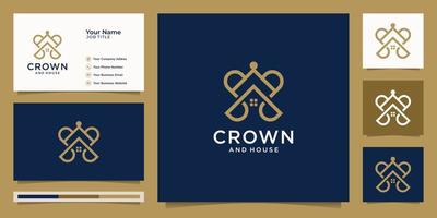 elegant gemakkelijk logo kroon en huis ontwerp, symbool voor koninkrijk,huis,luxe,goud,logo ontwerp sjabloon en bedrijf kaart premie vector