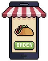 pixel kunst mobiel telefoon bestellen Mexicaans taco in voedsel app vector icoon voor 8 bit spel Aan wit achtergrond