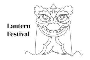 doorlopend een lijn tekening leeuw dans. lantaarn festival concept. single lijn trek ontwerp vector grafisch illustratie.