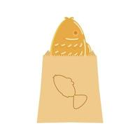 taiyaki in de vorm van een vis verpakt in een gebrandmerkt papier zak vector