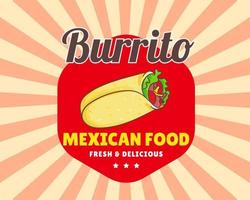 hand- getrokken burrito tekenfilm wijnoogst retro logo. Mexicaans traditioneel straat voedsel. voedsel logo concept ontwerp. vector kunst illustratie