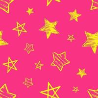 naadloos achtergrond van tekening sterren. geel hand- getrokken sterren Aan roze achtergrond. vector illustratie