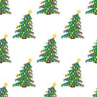 naadloos patroon met Kerstmis boom met Kerstmis ballen en een ster Aan de top. vector illustratie.