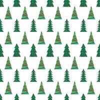 Kerstmis naadloos patroon met groen Kerstmis bomen met kleurrijk speelgoed, ballen en slingers. vector illustratie