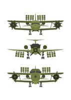 reeks leger vlak voorkant visie. groen vechter met raket draagraketten. vector