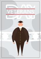 veteranen dag ansichtkaart. veteraan in bruin leger uniform. vector illustratie.