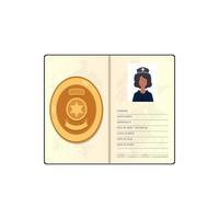 vrouw ID kaart Politie documenten vector illustratie vlak icoon geïsoleerd.