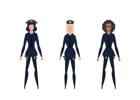 reeks mooi meisjes Politie officier in uniform. vector illustratie. geïsoleerd over- wit achtergrond.