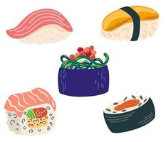 sushi set. Aziatisch voedsel. perfect voor restaurant cafe en afdrukken menu's. vector hand- trek tekenfilm illustratie.