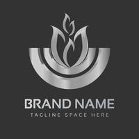 luxe brand logo met cirkel kader in 3d concept zilver glimmend kleur vector