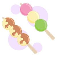 hand- getrokken vlak illustratie zoet dango Japans traditioneel tussendoortje. Aziatisch straat voedsel vector