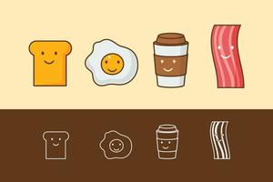 een koffie, eieren, ham en geroosterd brood vector illustratie.