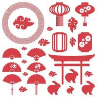 nieuw jaar Chinese ornament, later, hand- plezier, konijn en wolk vrij vector