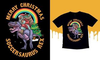 vrolijk Kerstmis voetbal saurus rex t-shirt leuze en kleding ontwerp, typografie, afdrukken, vector illustratie, december 25, golvend, retro, t shirt.