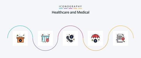 medisch lijn gevulde vlak 5 icoon pak inclusief verzekering. Gezondheid. telefoongesprek. medisch. verzekering vector