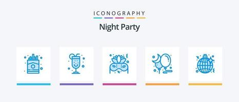 nacht partij blauw 5 icoon pak inclusief feest. muziek. nacht. disco. nacht. creatief pictogrammen ontwerp vector