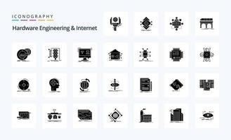 25 hardware bouwkunde en internet solide glyph icoon pak vector