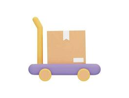 pakket dolly hand- vrachtauto dolly trolley met 3d vector icoon tekenfilm minimaal stijl