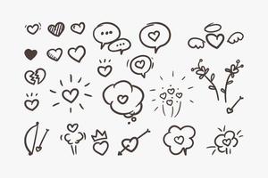 hand- getrokken hart liefde tekening verzameling reeks vector